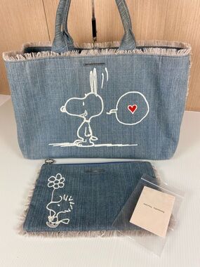Samantha Thavasa Snoopy Denim Tote Set w Pouch Peanuts Japan